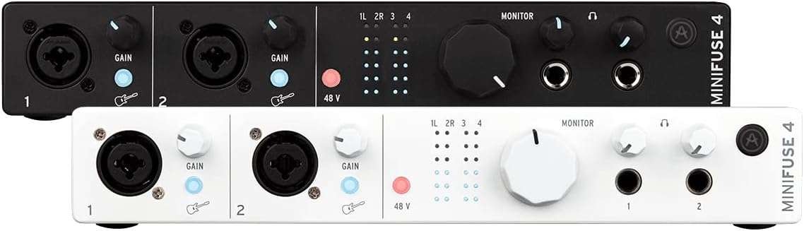 Arturia - MiniFuse 4 - Compact USB Audio & MIDI Interface with Creative Software for Recording, Production, Podcasting, Guitar - White